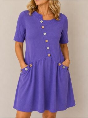 neon buddha Purple Asymmetrical Button Pocket Dress Size Large